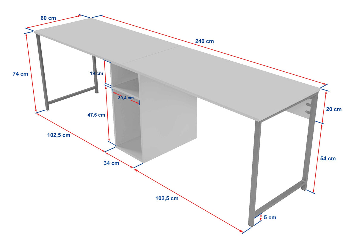 Rani Home Çalışma Masası Frezya Mermer Desenli - Siyah Metal Ayaklı İki Kişilik 240 Cm HA-5277