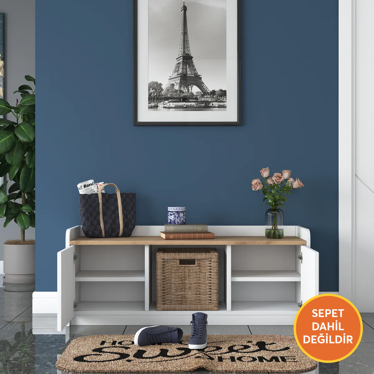 Rani P2 Modern Ayakkabılık Ayakkabı Dolabı Renk: Beyaz - S. Ceviz M1
