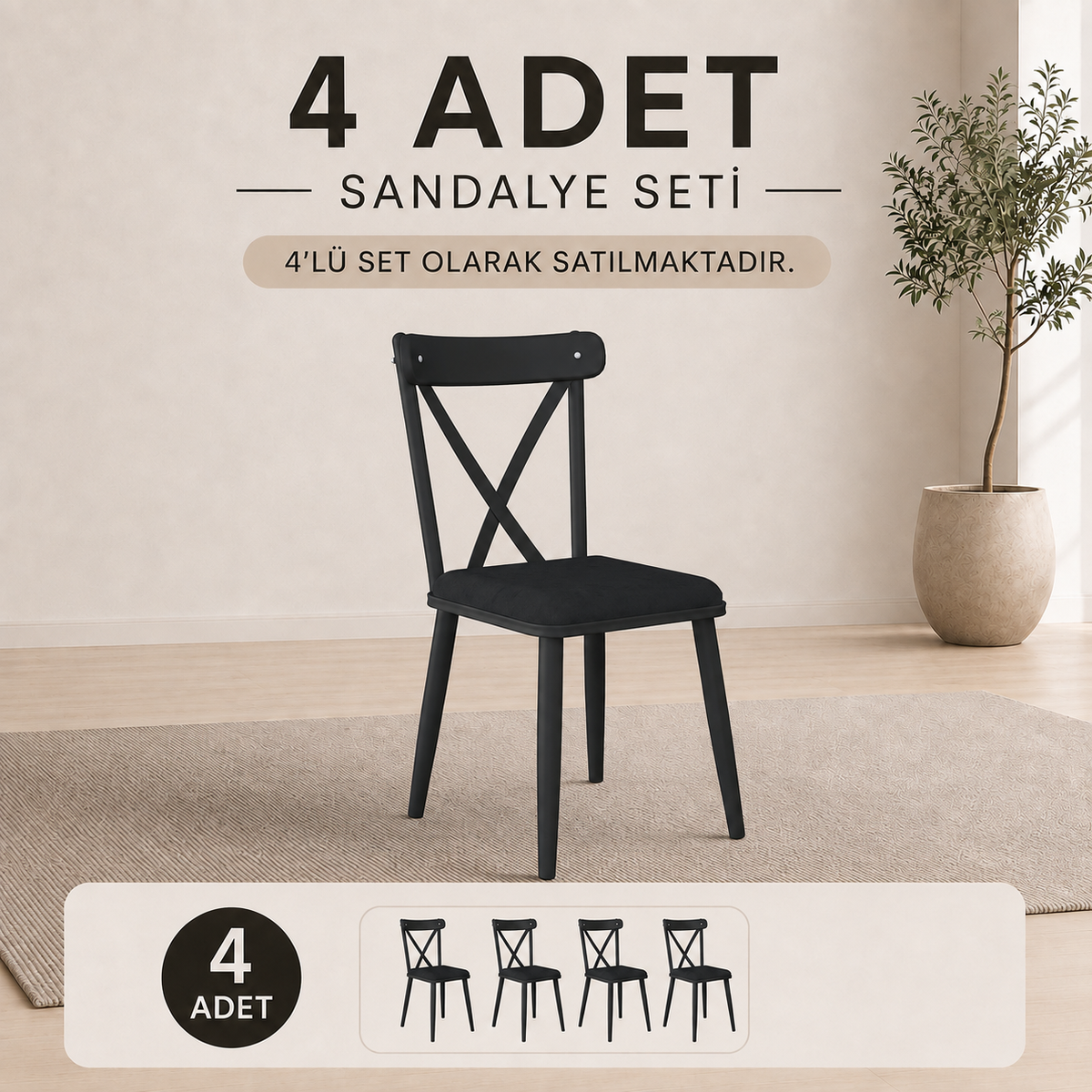 Rani JB108 Metal Sandalye Thonet Sandalye 4'lü Mutfak Yemek Masası Sandalyesi Siyah