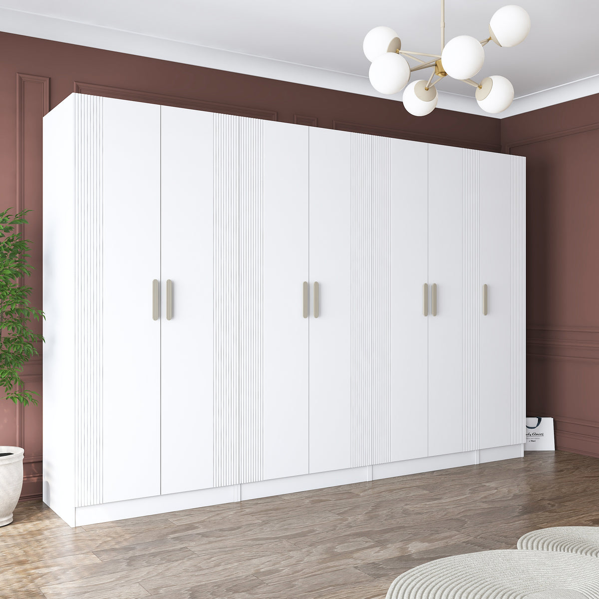 Rani BA185 Membran Kapaklı Modüler Gardırop 7 Kapaklı Raflı Askılı Elbise Dolabı Beyaz