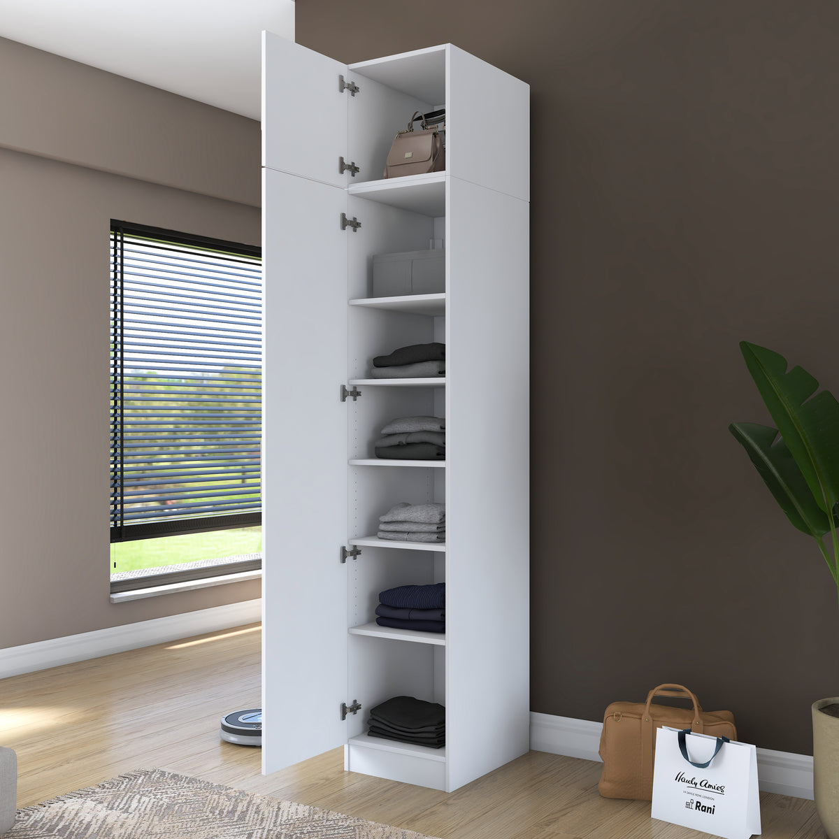 Rani BA212 Gardırop Tek Kapaklı 6 Raflı Elbise Dolabı Beyaz
