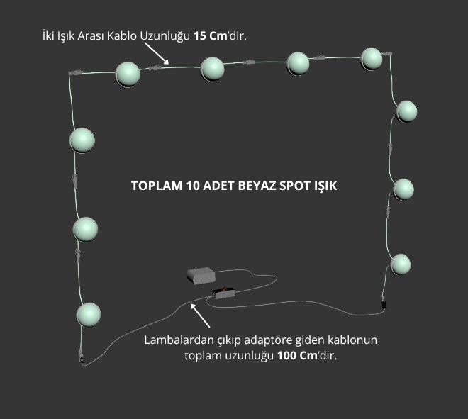 Rani ZB102 10'lu Makyaj Aynası Aydınlatması Spot Işık Beyaz
