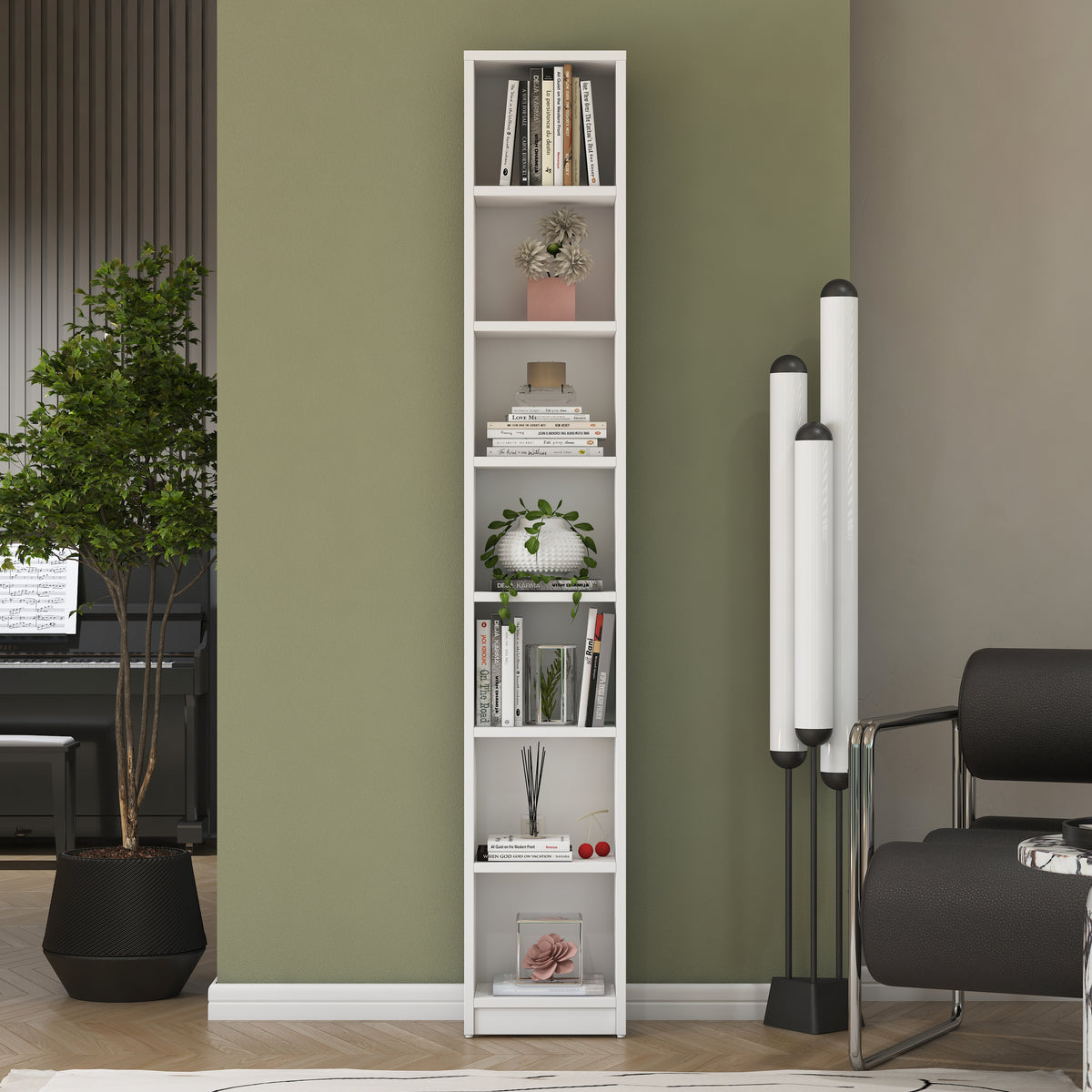 Rani HC140 Kitaplık 6 Raflı Çalışma Odası Kütüphane Modern Duvar Rafı Beyaz