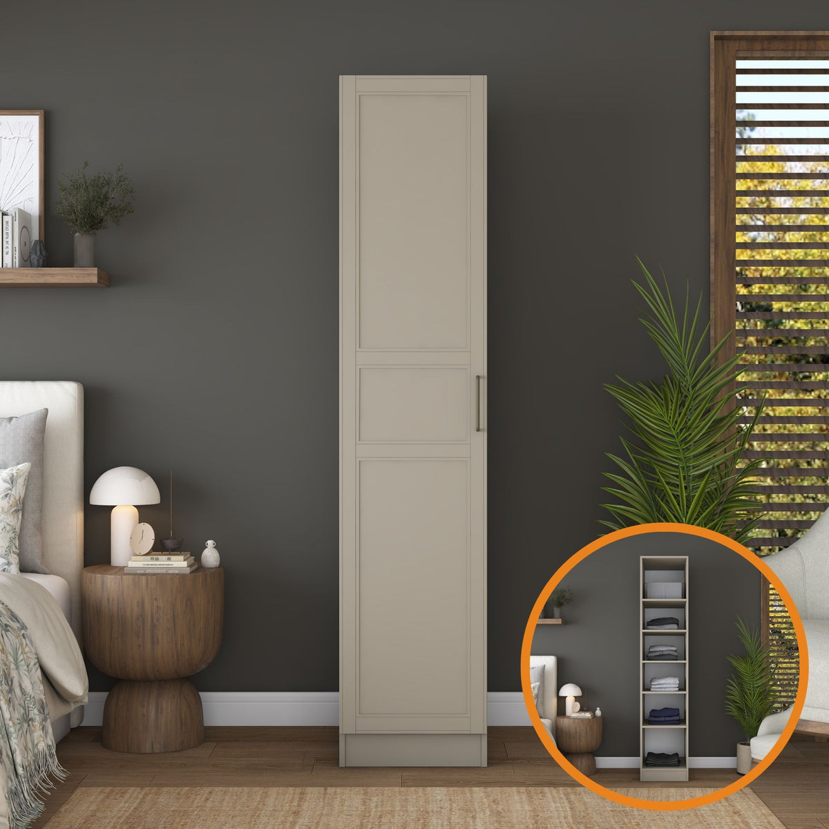 Rani BA251 Membran Kapaklı Gardırop Tek Kapaklı 5 Raflı Elbise Dolabı Kumtaşı