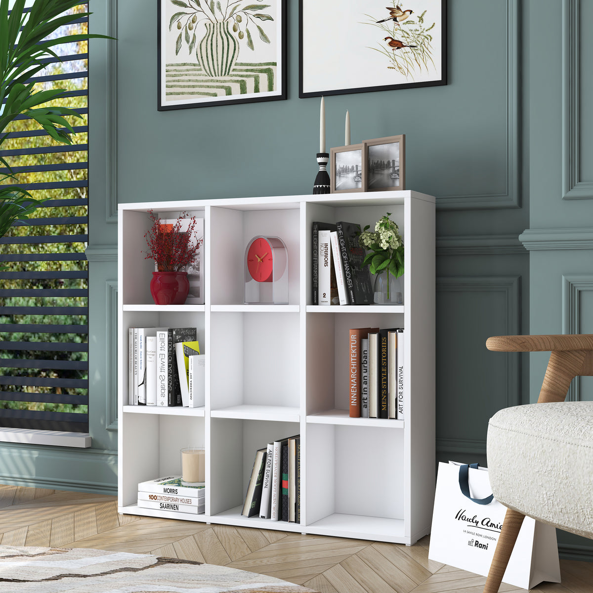 Rani HC121 Kitaplık 6 Raflı Çalışma Odası Kütüphane Modern Duvar Rafı Beyaz