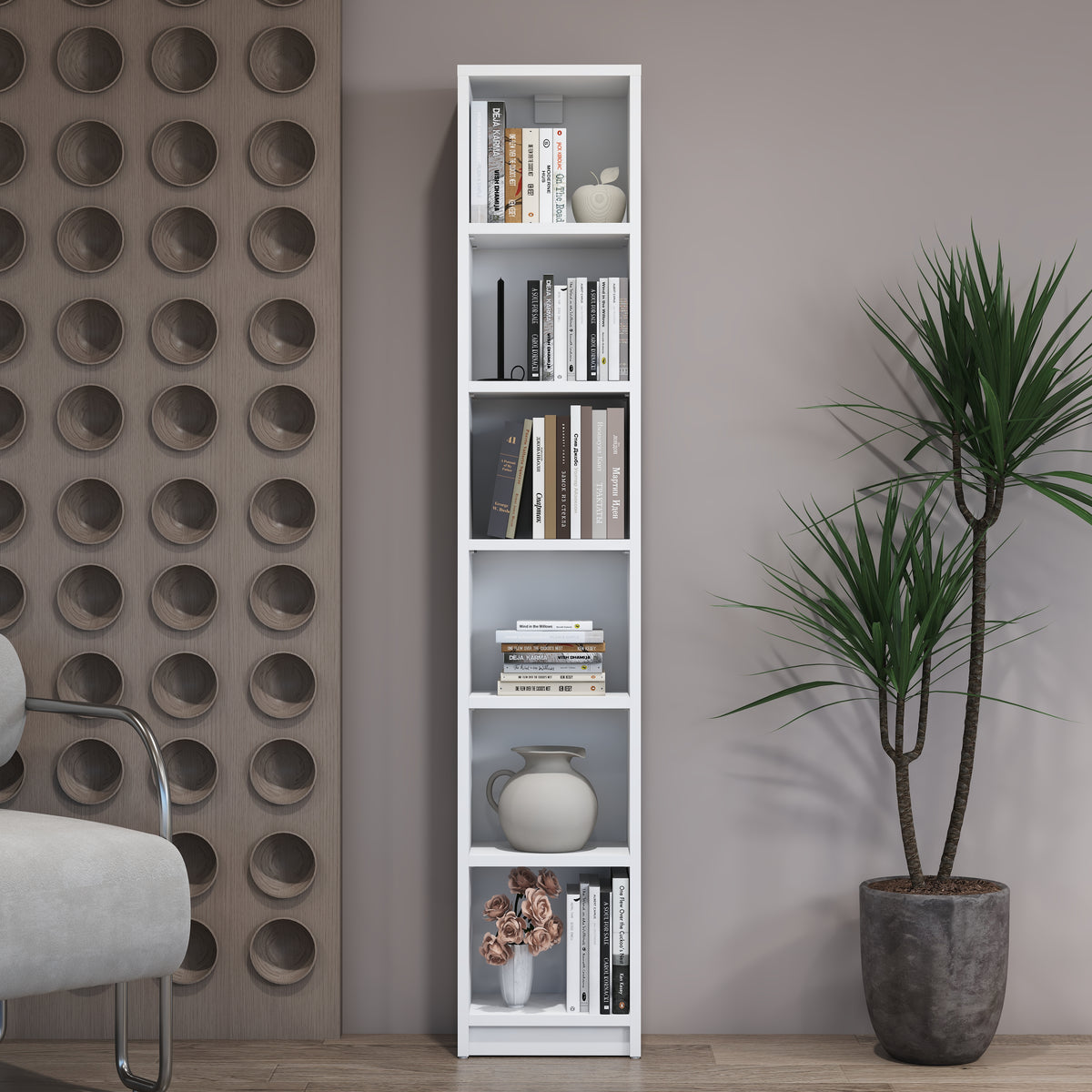 Rani HC146 Kitaplık 5 Raflı Çalışma Odası Kütüphane Modern Duvar Rafı Beyaz