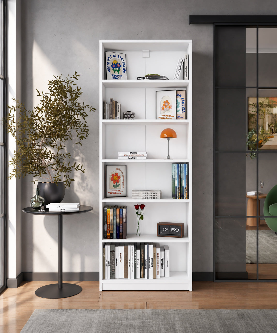 Rani HC144 Kitaplık 5 Raflı Çalışma Odası Kütüphane Modern Duvar Rafı Beyaz
