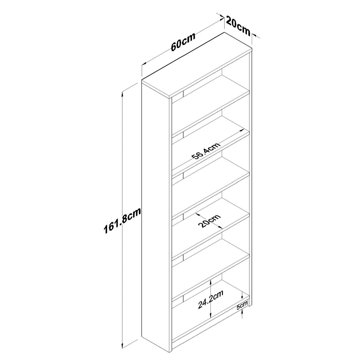 Rani HC144 Kitaplık 5 Raflı Çalışma Odası Kütüphane Modern Duvar Rafı Beyaz