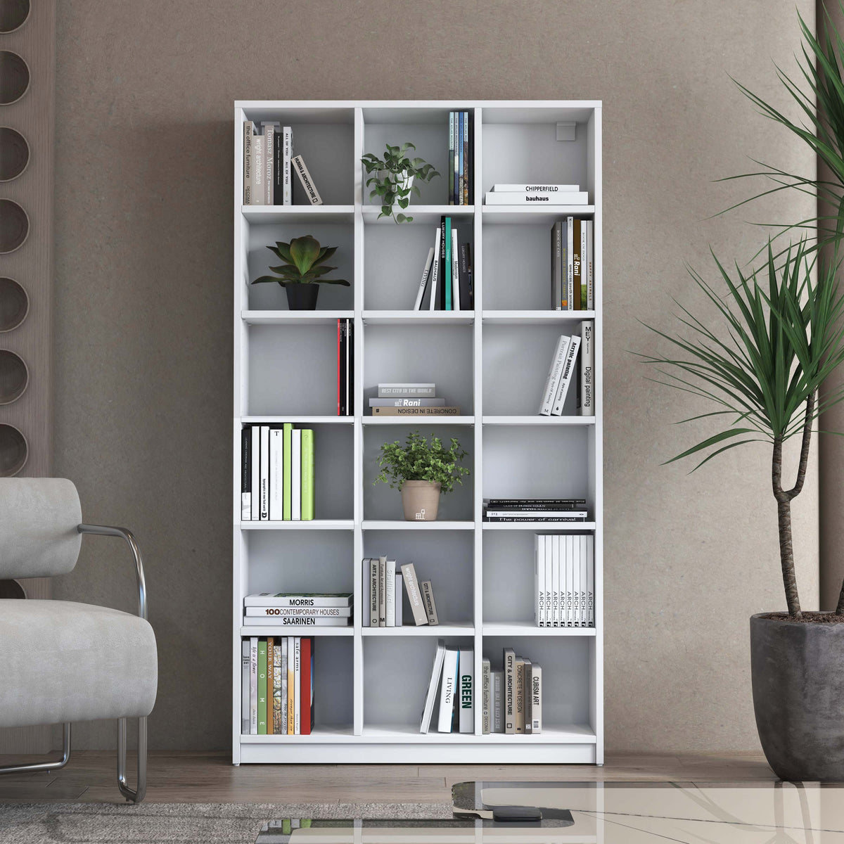 Rani HC123 Kitaplık 15 Raflı Çalışma Odası Kütüphane Modern Duvar Rafı Beyaz