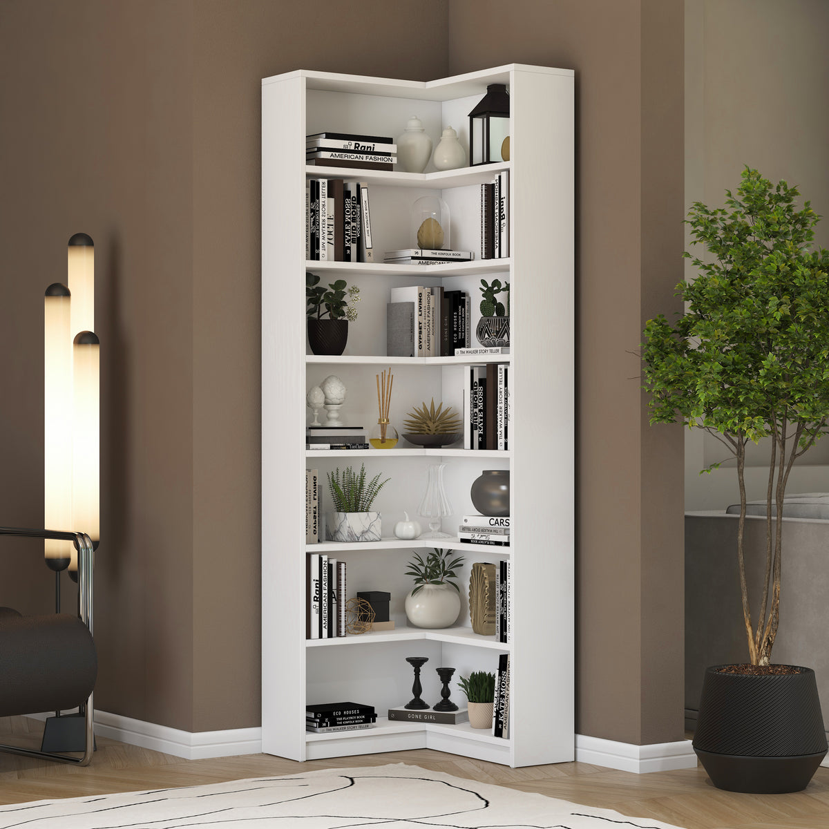 Rani HC143 Kitaplık 6 Raflı Çalışma Odası Kütüphane Modern Duvar Rafı Beyaz