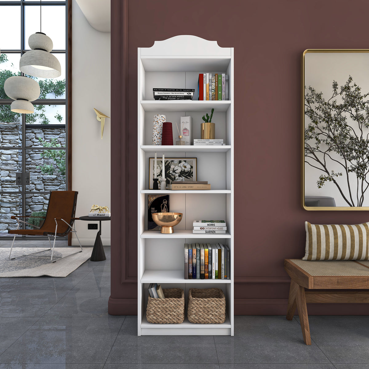 Rani HC131 Kitaplık 5 Raflı Çalışma Odası Kütüphane Modern Duvar Rafı Beyaz