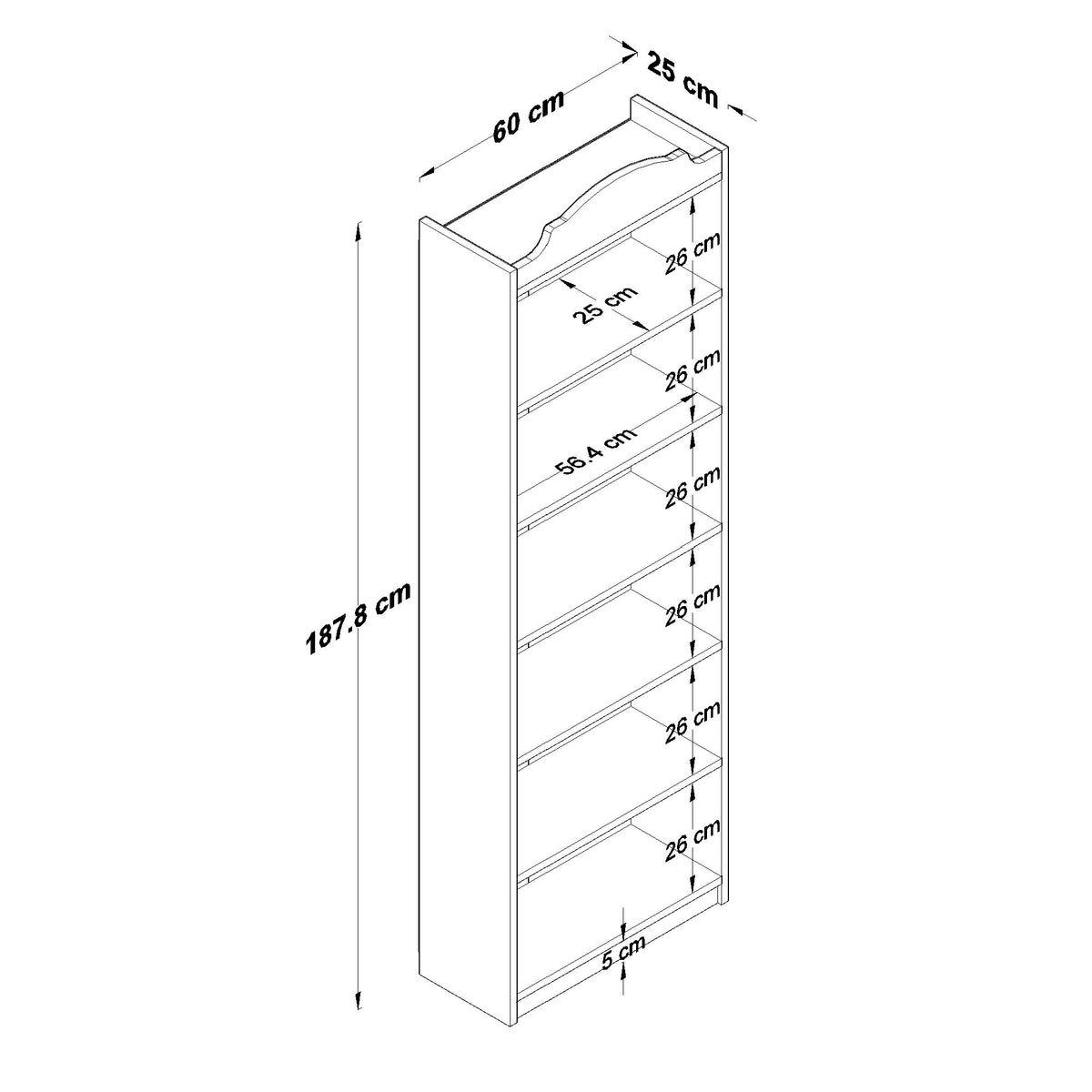 Rani HC131 Kitaplık 5 Raflı Çalışma Odası Kütüphane Modern Duvar Rafı Beyaz