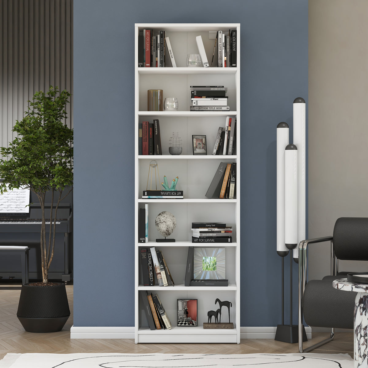 Rani HC141 Kitaplık 6 Raflı Çalışma Odası Kütüphane Modern Duvar Rafı Beyaz