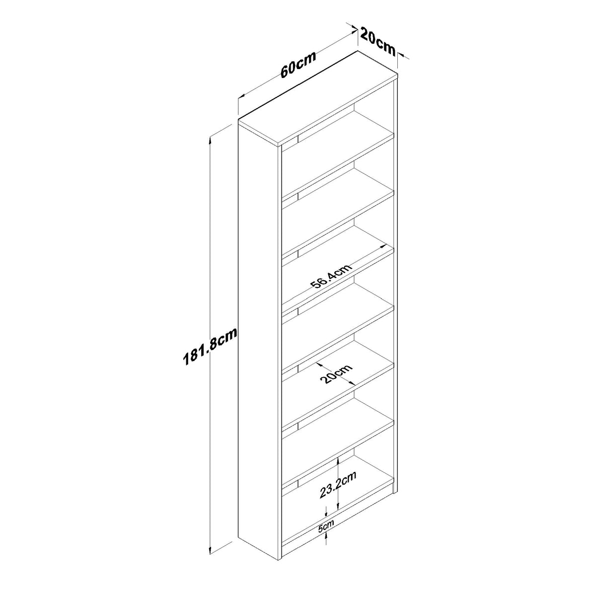 Rani HC141 Kitaplık 6 Raflı Çalışma Odası Kütüphane Modern Duvar Rafı Beyaz