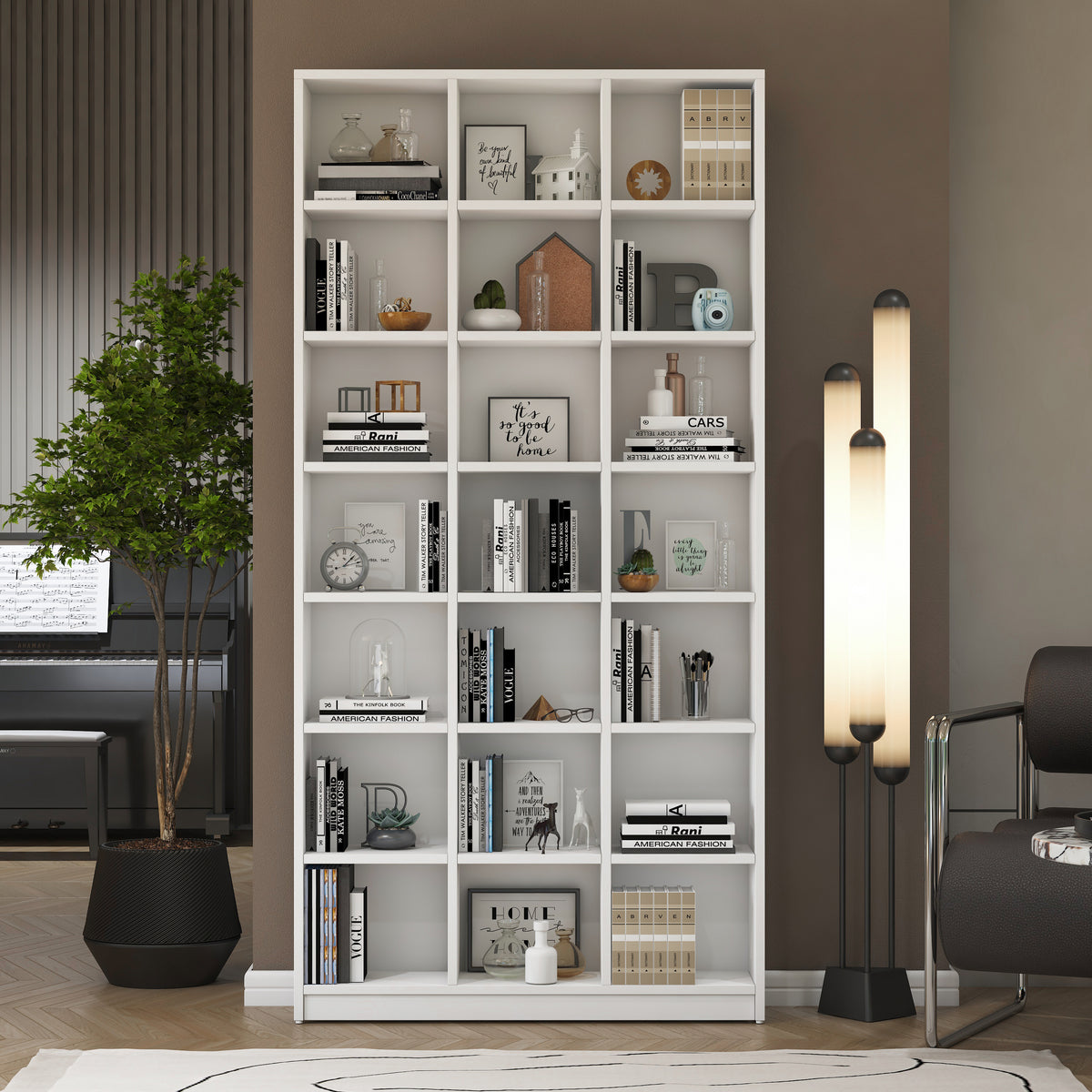 Rani HC142 Kitaplık 18 Raflı Çalışma Odası Kütüphane Modern Duvar Rafı Beyaz