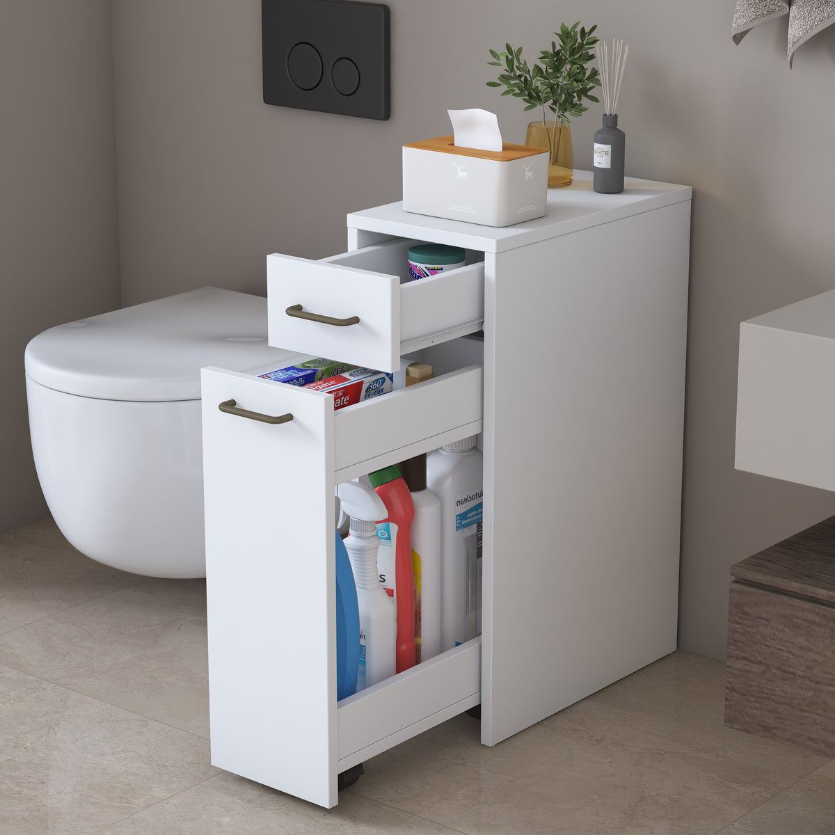 Rani KC107 Banyo Dolabı Tekerlekli Çekmeceli Çok Amaçlı Dolap Beyaz