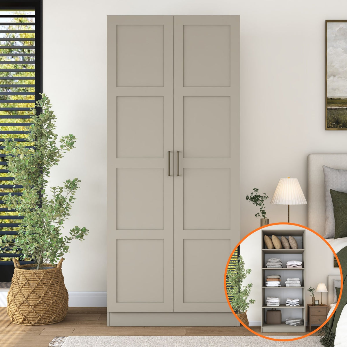 Rani BA274 Membran Kapaklı Gardırop 2 Kapaklı 4 Raflı Elbise Dolabı Kumtaşı