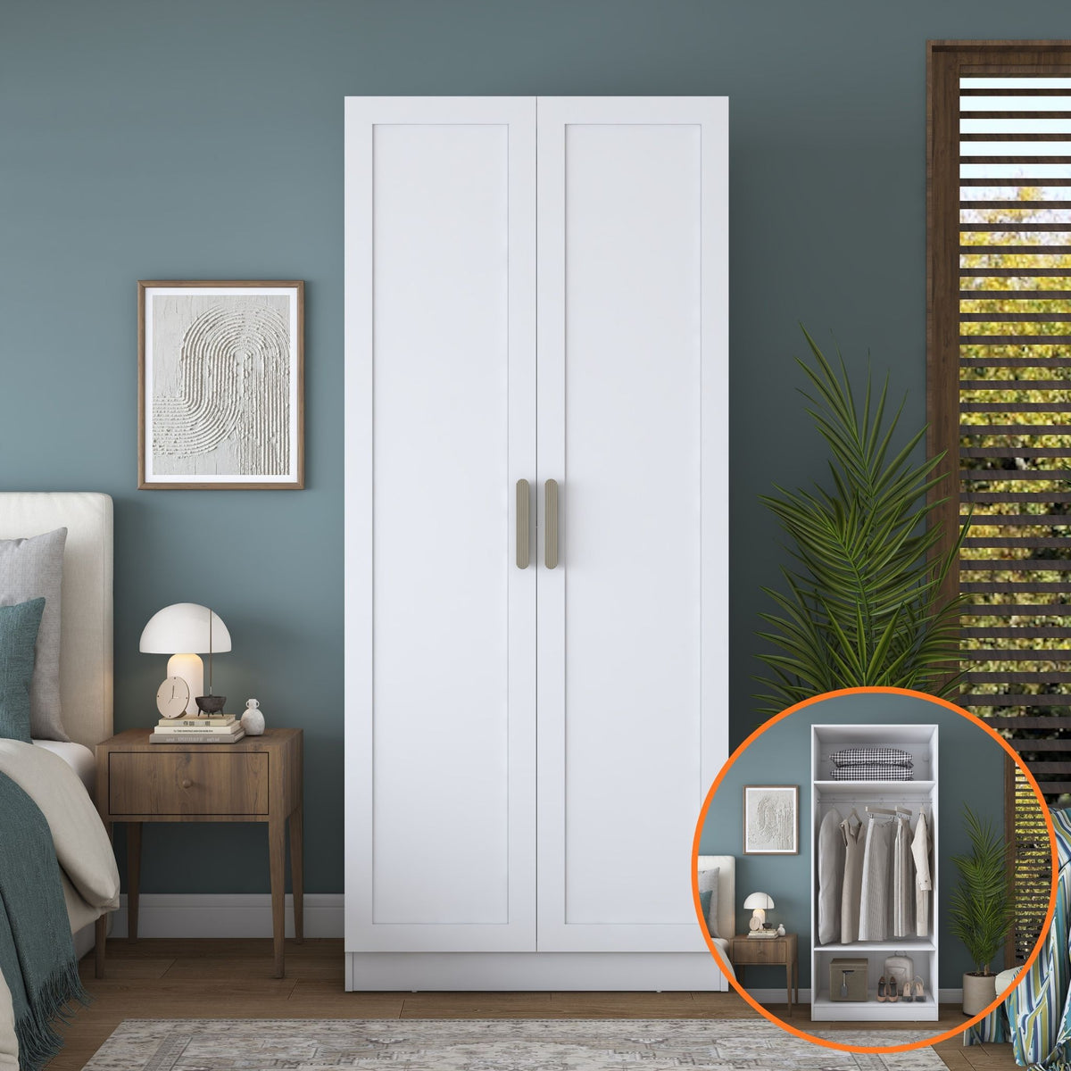 Rani BA298 Membran Kapaklı Gardırop 2 Kapaklı 2 Raflı Elbise Dolabı Beyaz