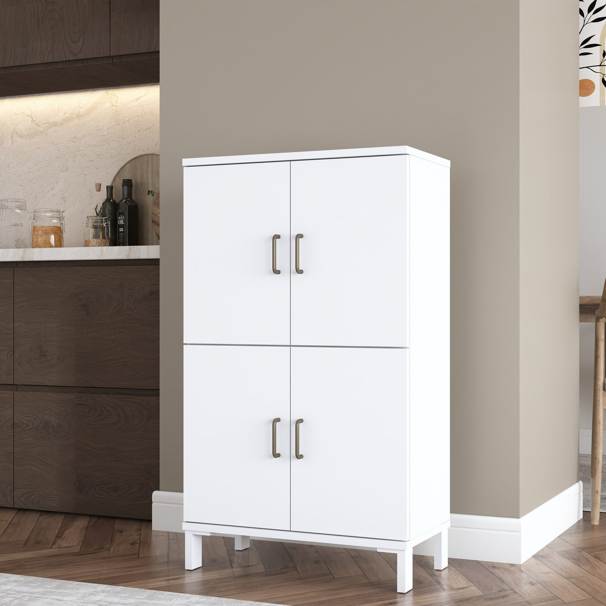 Rani KC116 Banyo Dolabı 4 Kapaklı 3 Raflı Çok Amaçlı Dolap Beyaz