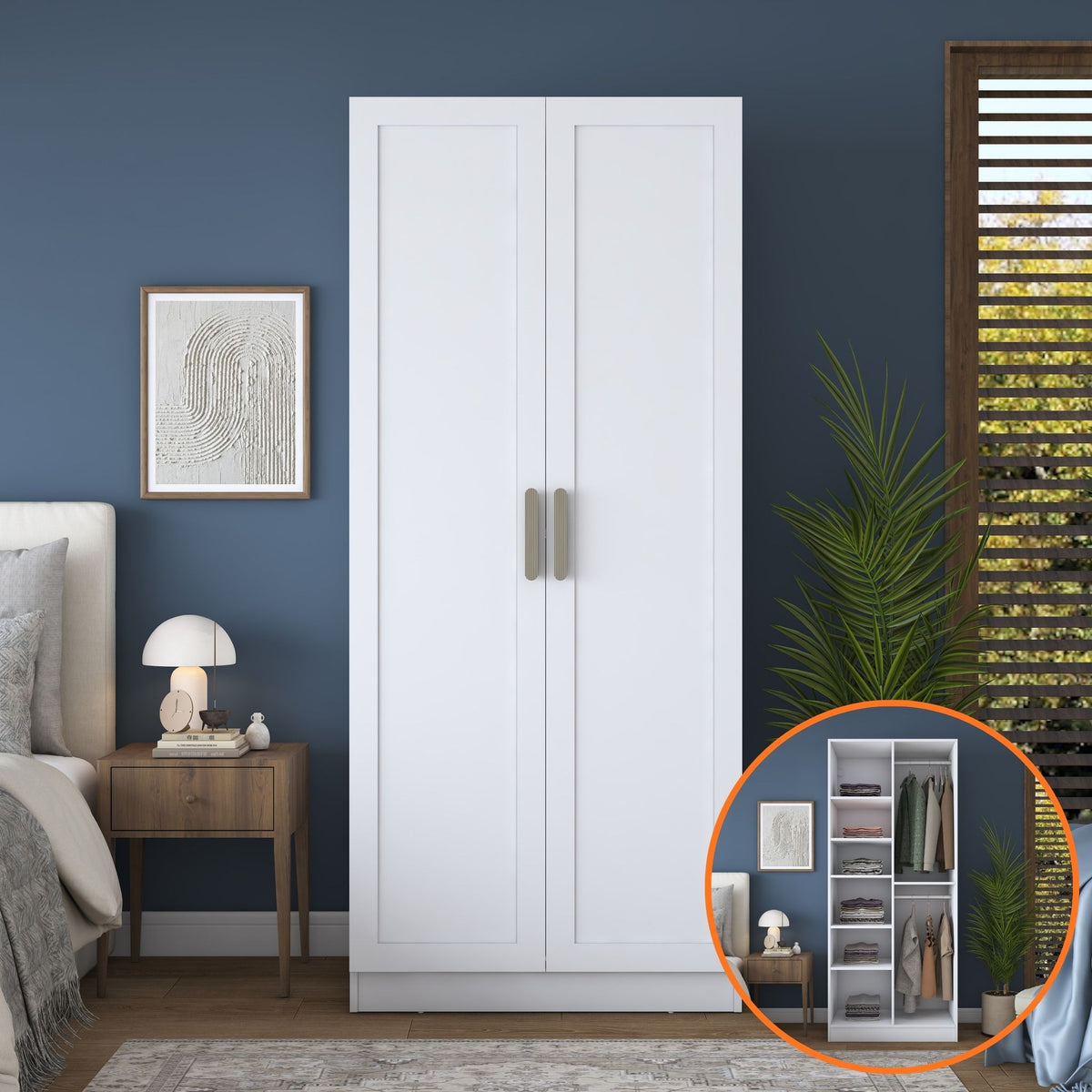 Rani BA300 Membran Kapaklı Gardırop 6 Raflı 2 Kapaklı 2 Askılı Elbise Dolabı Beyaz