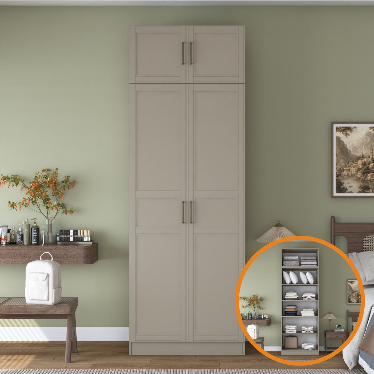 Rani BA359 Membran Kapaklı Gardırop 2 Kapaklı Raflı Elbise Dolabı Kumtaşı