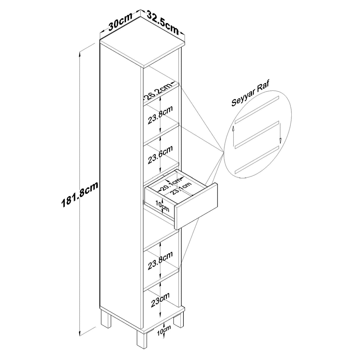 Rani KC112 Banyo Dolabı 2 Kapaklı 4 Raflı Çekmeceli Çok Amaçlı Dolap Beyaz