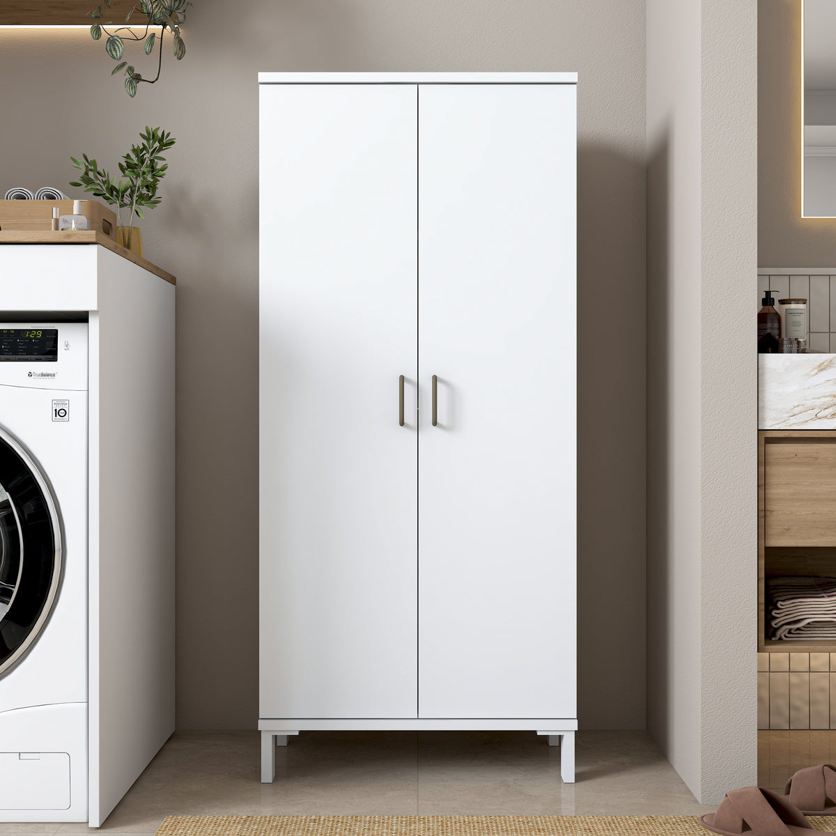 Rani KC114 Banyo Dolabı 2 Kapaklı 3 Raflı Çok Amaçlı Dolap Beyaz