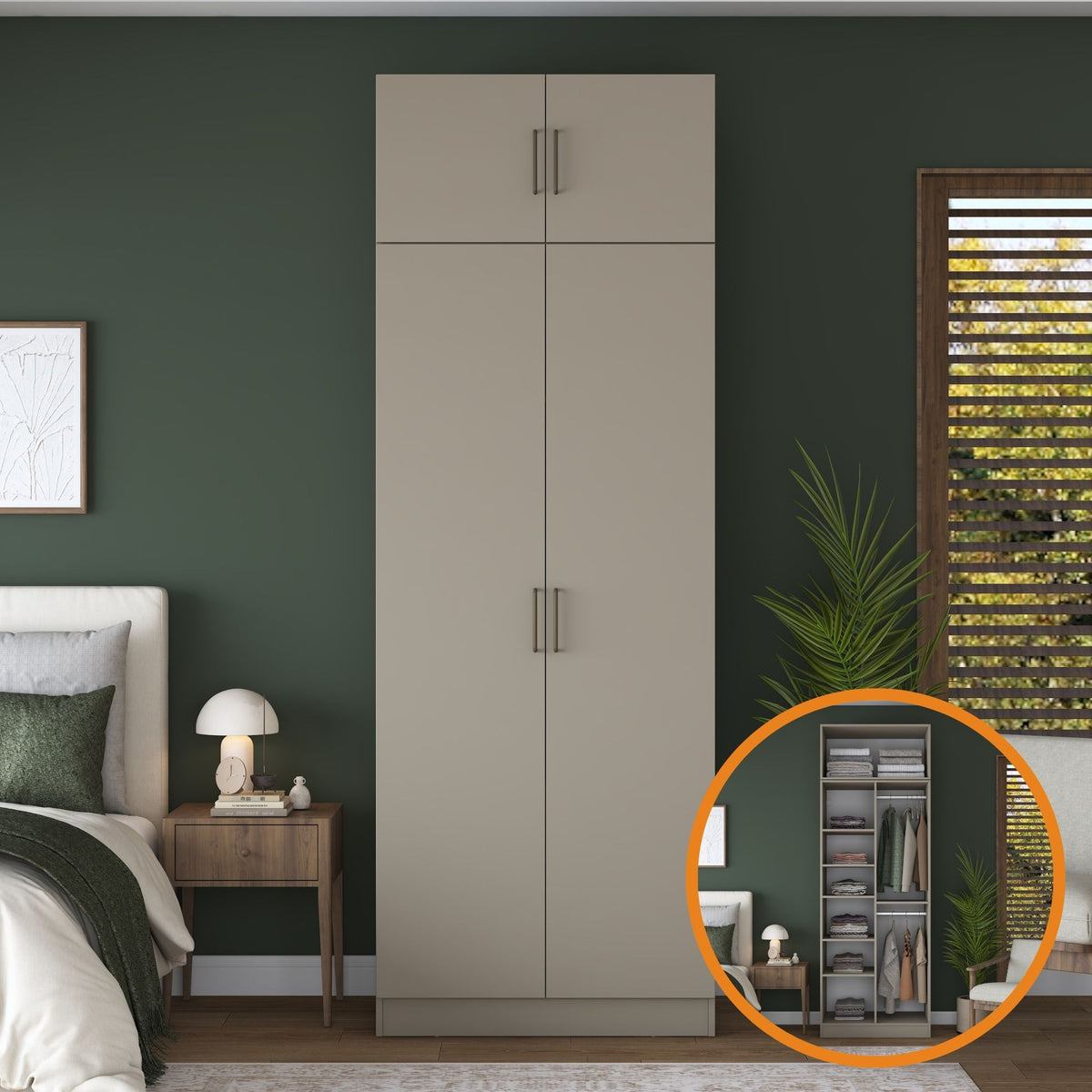 Rani BA321 Gardırop 2 Kapaklı 6 Raflı 2 Askılı Elbise Dolabı Kumtaşı