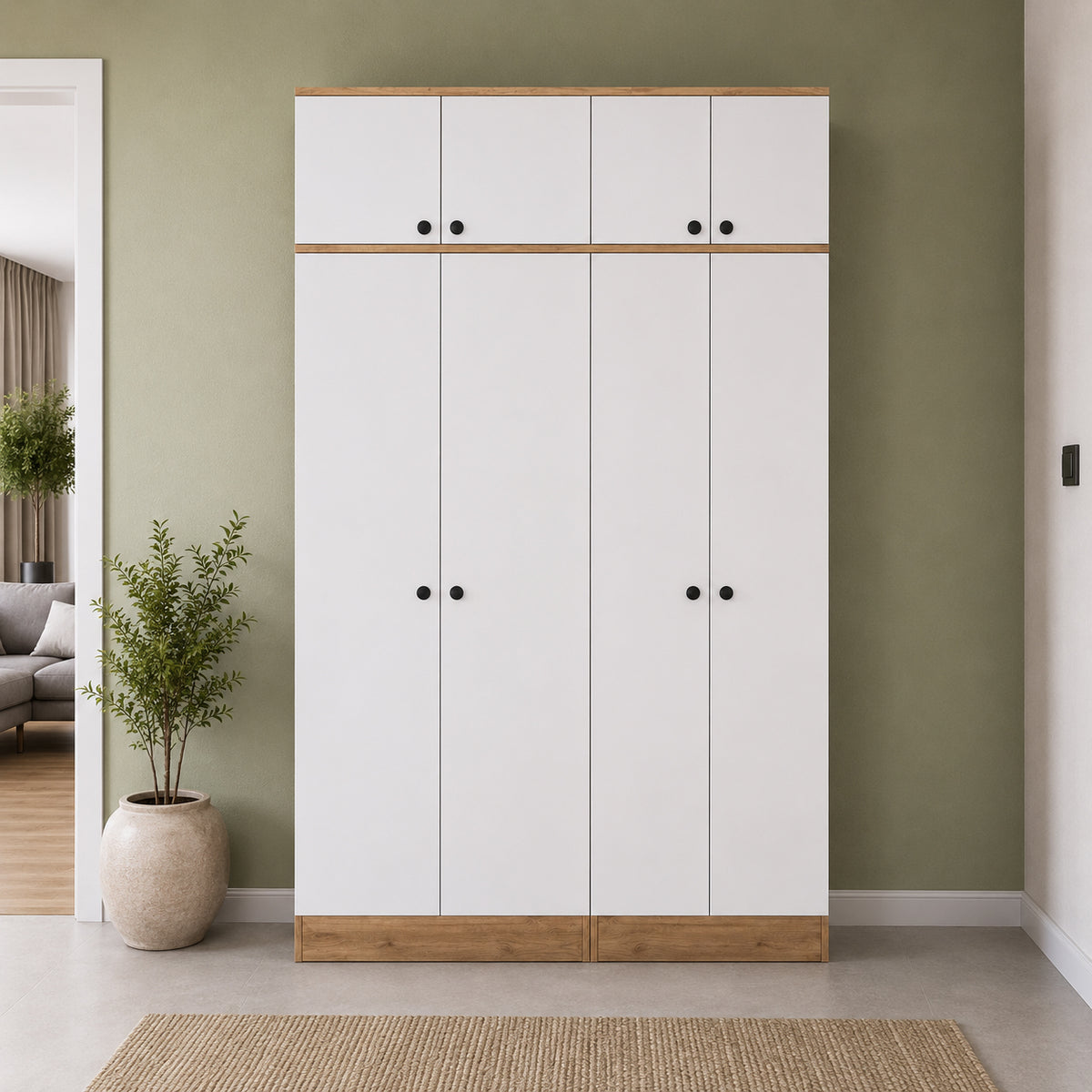Rani EA168 Modern Portmanto 8 Kapaklı Raflı Askılı Ayakkabılık Vestiyer Sepet Ceviz - Beyaz