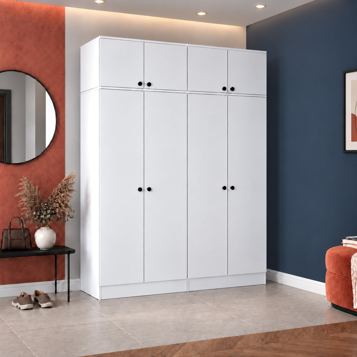 Rani EA176 Modern Portmanto 8 Kapaklı Raflı Askılı Ayakkabılık Vestiyer Beyaz
