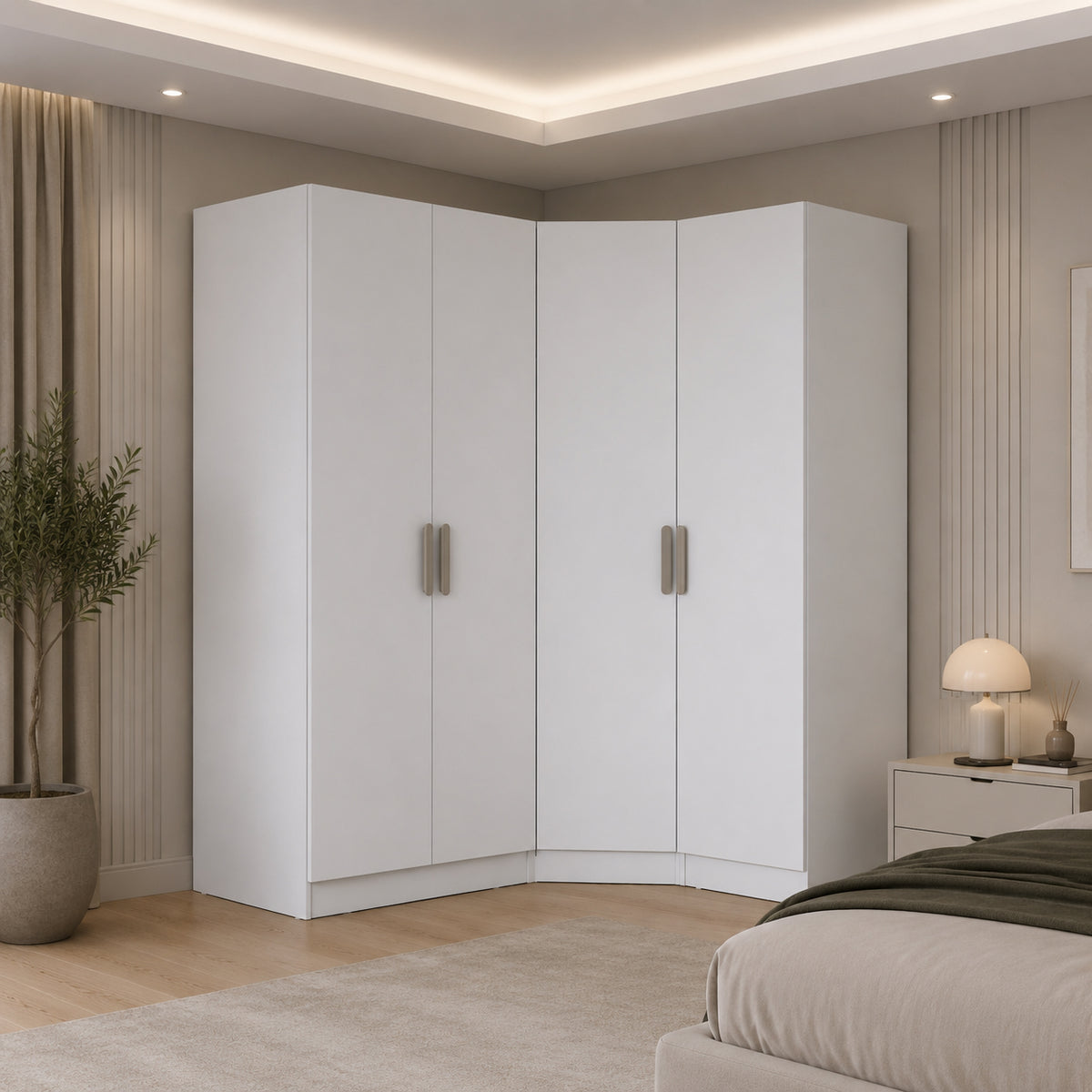 Rani BA382 Modüler Gardırop 4 Kapaklı Raflı Askılı Elbise Dolabı Beyaz