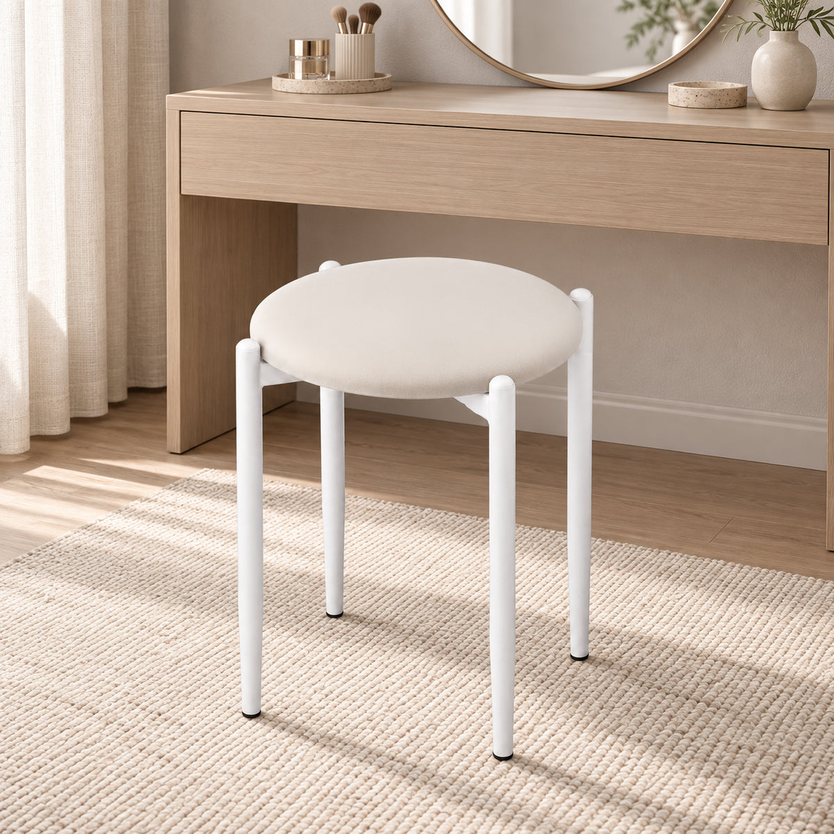 Rani BM104 Puf Metal Ayaklı Tabure Beyaz