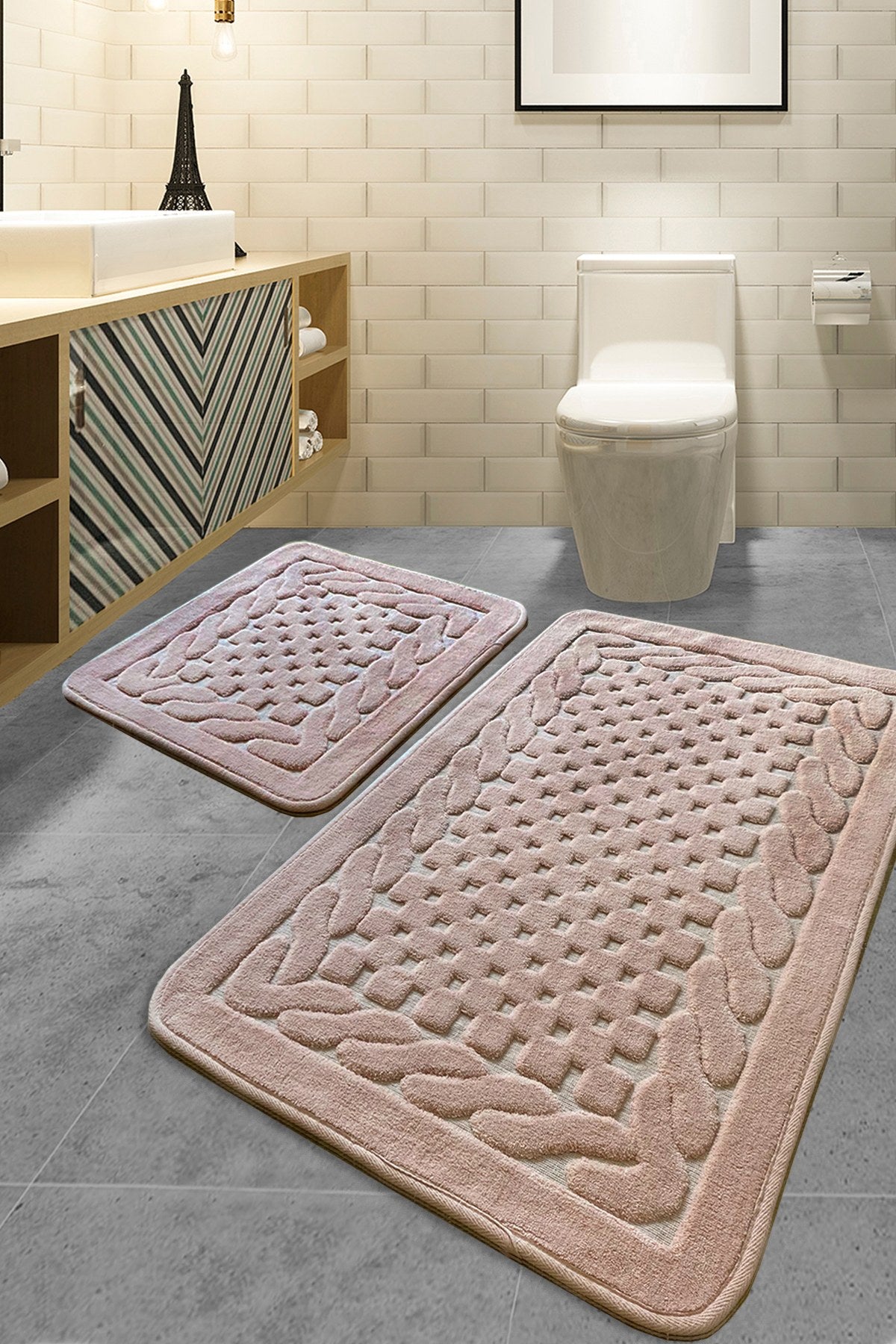 Rani Home Banyo Paspası Seti Pudra BA-6265