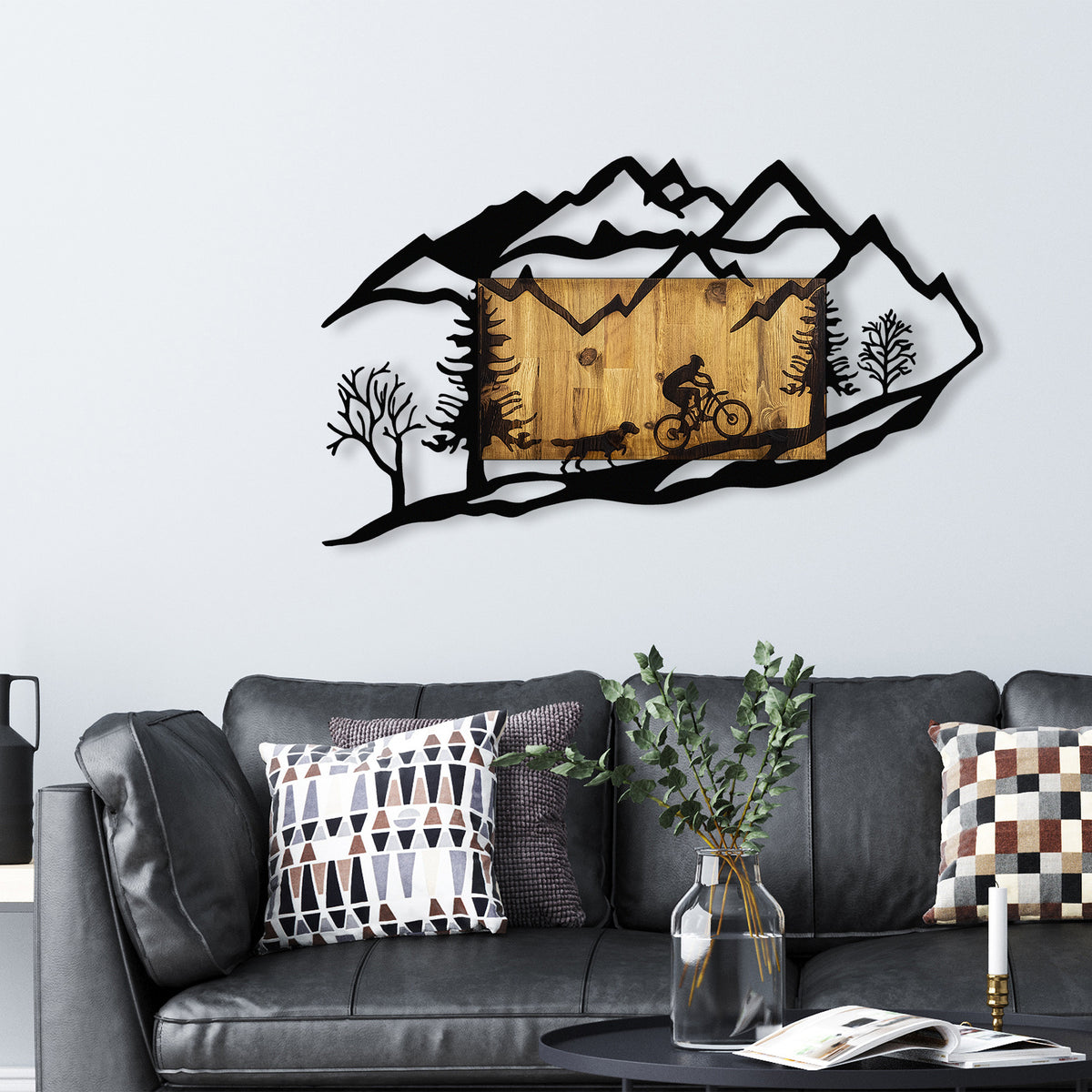 Rani Home Dekoratif Ahşap Duvar Aksesuarı Ceviz - Siyah AA-5892
