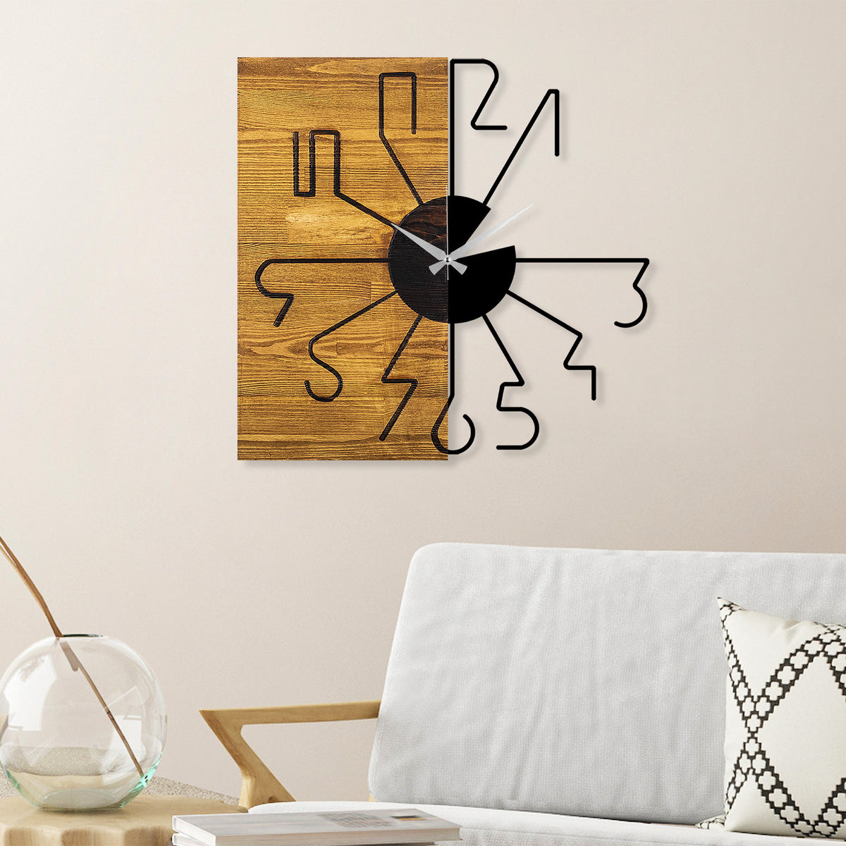 Rani Home Dekoratif Ahşap Duvar Saati Ceviz - Siyah AB-5888