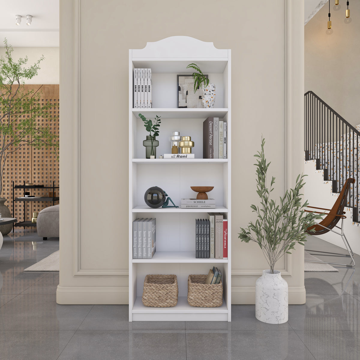 Rani HC130 Kitaplık 4 Raflı Çalışma Odası Kütüphane Modern Duvar Rafı Beyaz