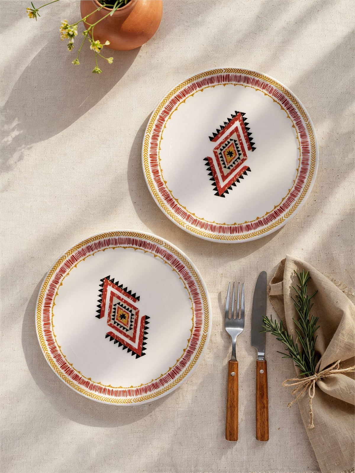 Rani Home Tatlı Tabağı Seti Hermia Beyaz - Kiremit - Sarı FE-6789