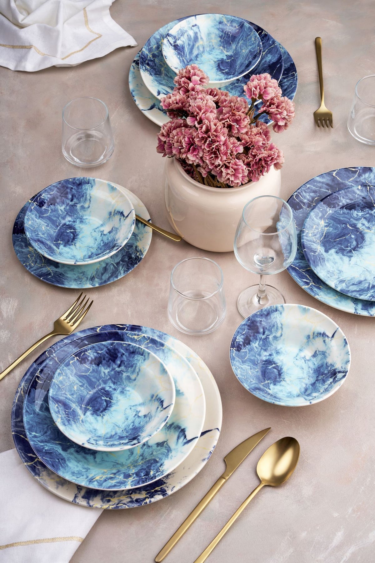Rani Home Yemek Takımı (24 Parça) Hermia Mavi - Beyaz HE-6751