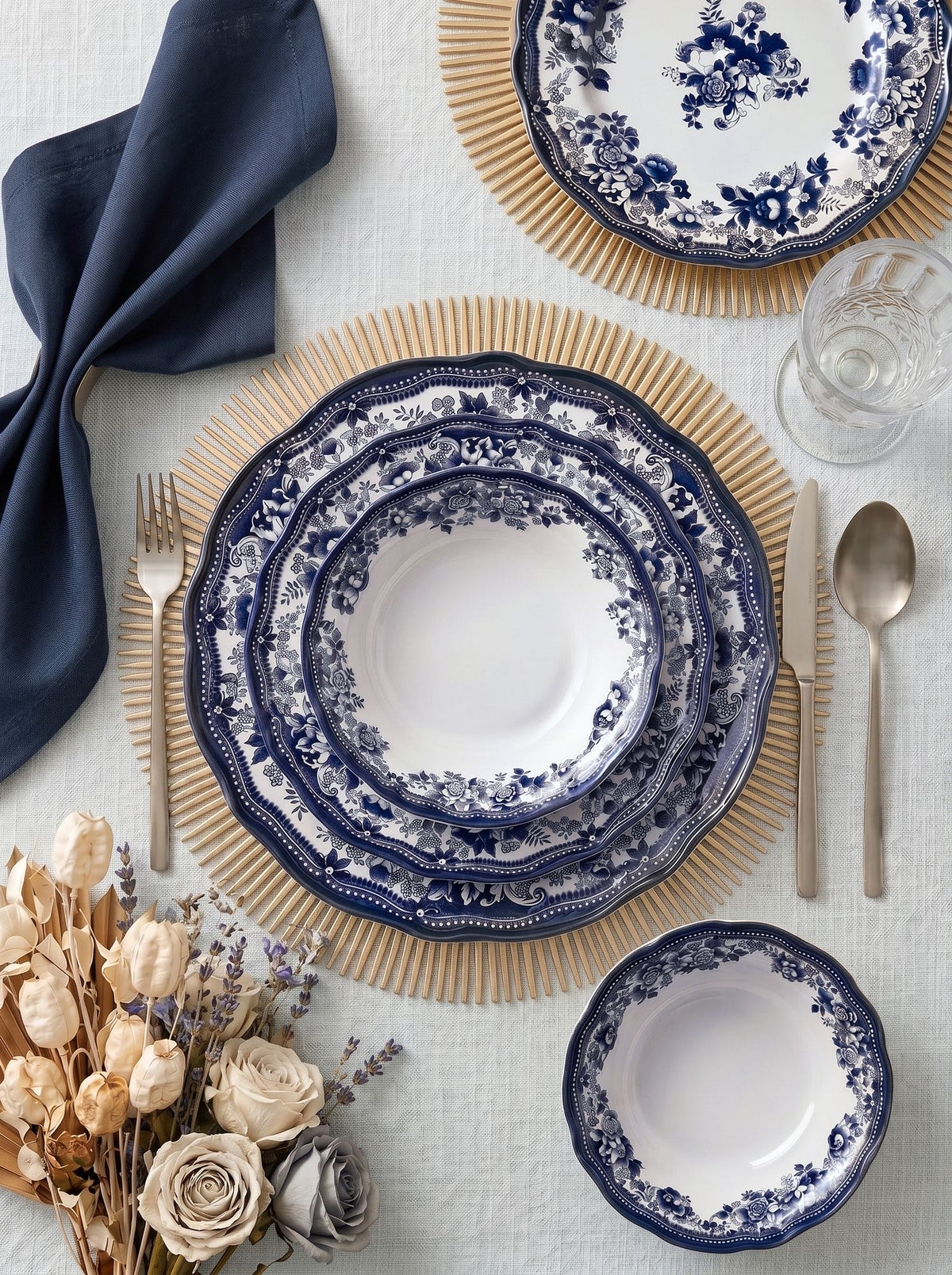 Rani Home Yemek Takımı (24 Parça) Hermia Beyaz - Lacivert HE-6816