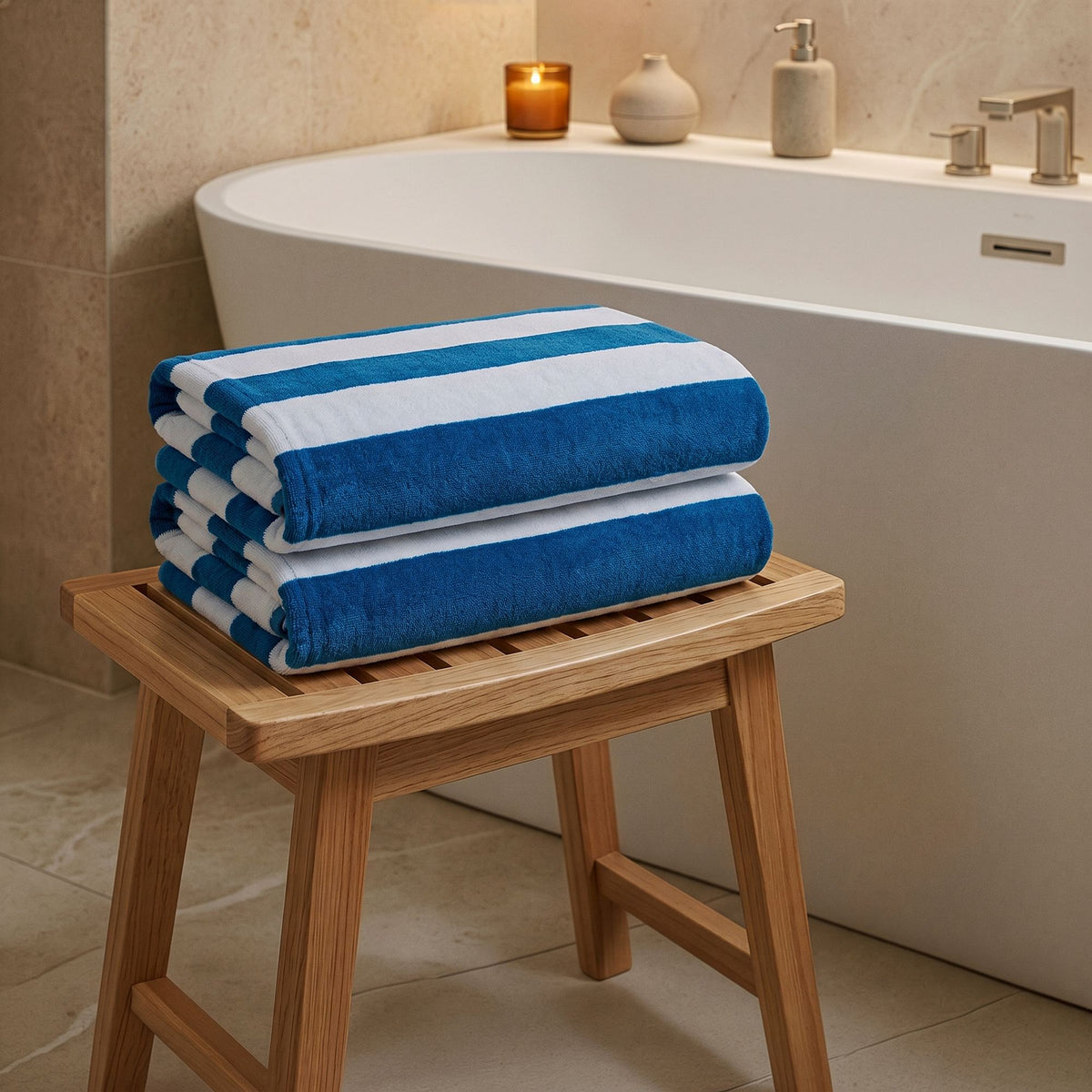 Rani Home Banyo Havlusu Seti Beyaz - Mavi BD-6441