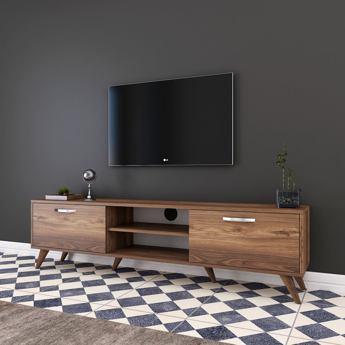 Rani A9 Tv Ünitesi Modern Ayaklı Tv Sehpası 180 cm Minyatür Ceviz