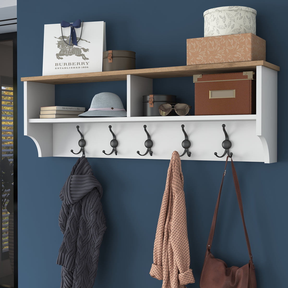 Rani P2 Modern Portmanto Ayakkabılık ve Duvar Askısı Vestiyer M1 Renk: Beyaz - Sepet Ceviz