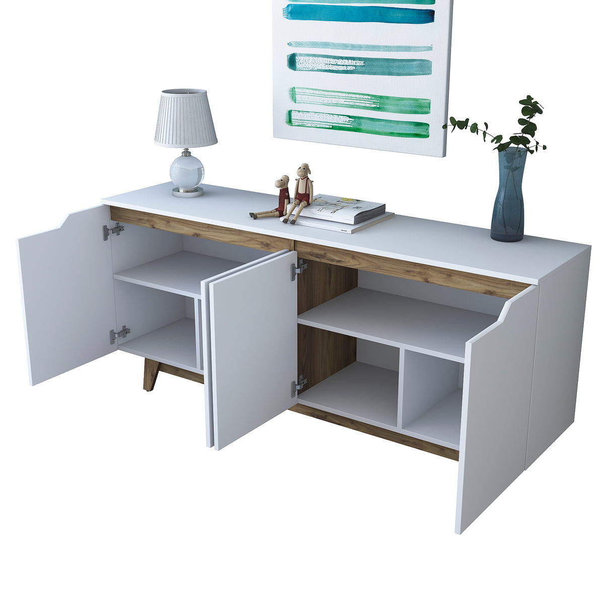 Rani GD102 Modern Ayaklı Konsol Beyaz - Minyatür Ceviz