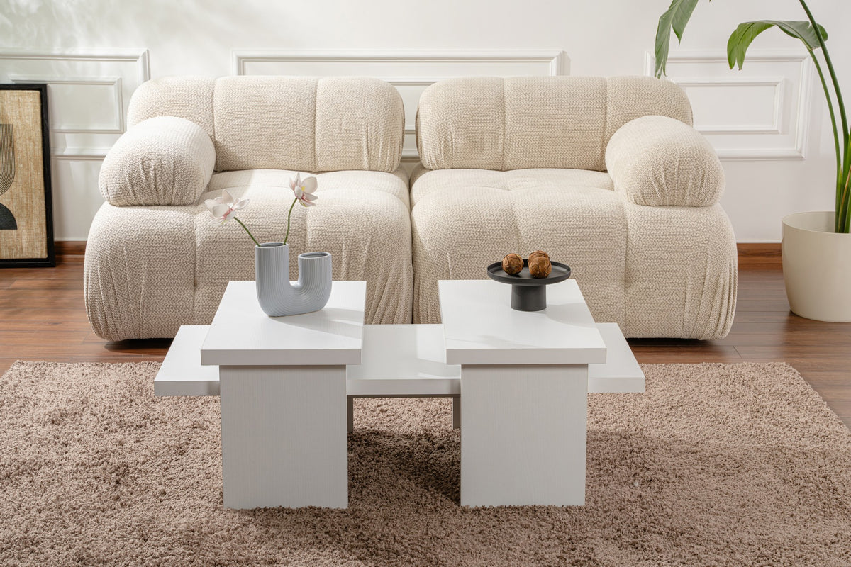 Rani Home Orta Sehpa Ahşap Desenli Beyaz 110 Cm AB-5513