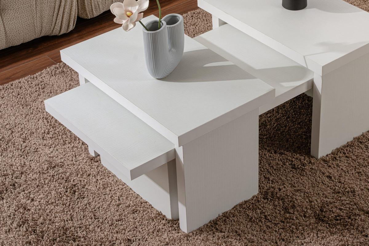 Rani Home Orta Sehpa Ahşap Desenli Beyaz 110 Cm AB-5513