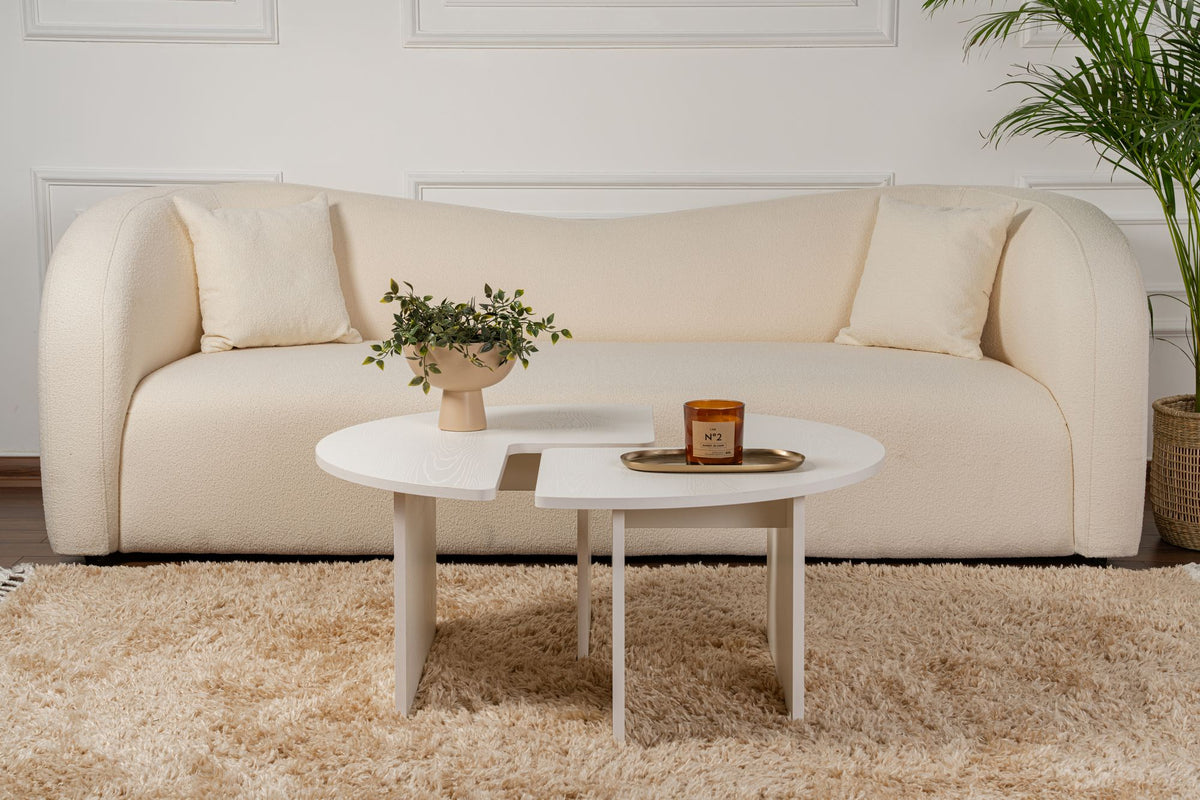Rani Home Orta Sehpa Ahşap Desenli Beyaz 90 Cm AB-5378