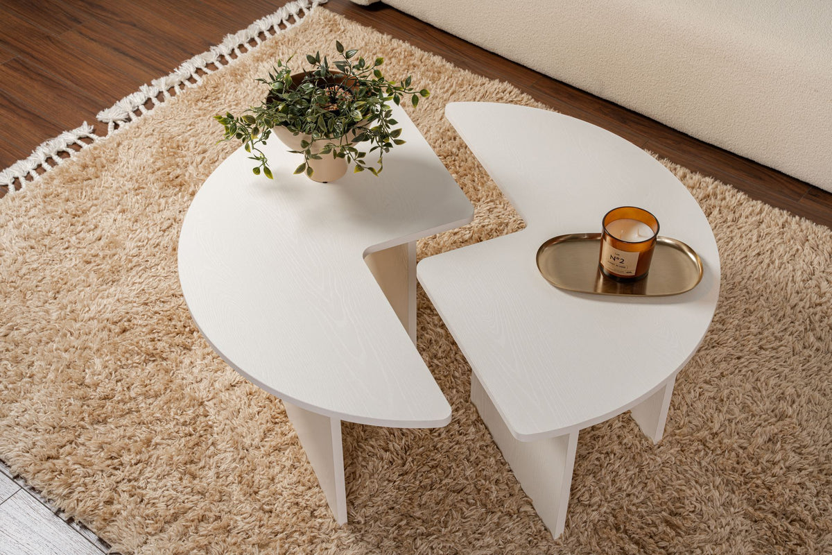 Rani Home Orta Sehpa Ahşap Desenli Beyaz 90 Cm AB-5378