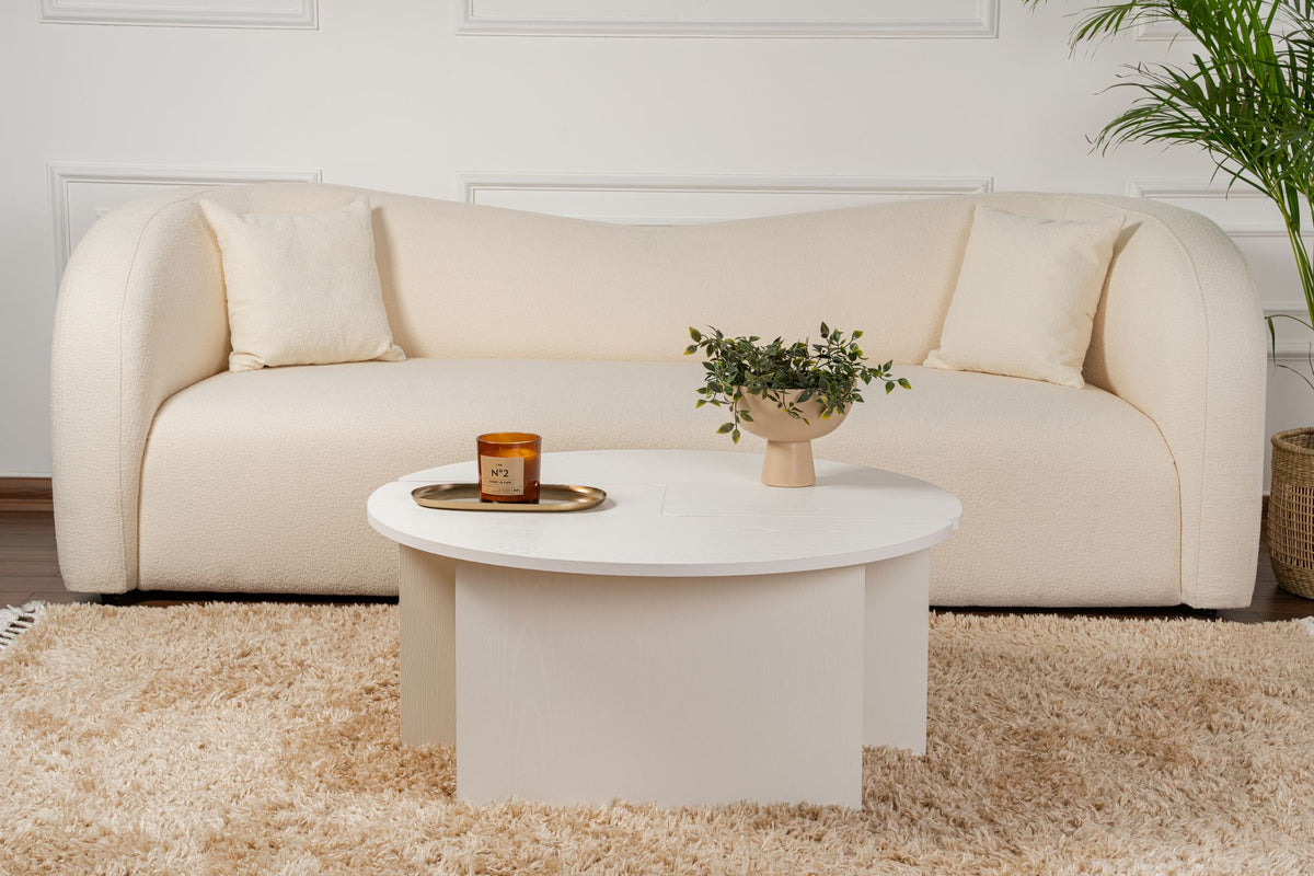 Rani Home Orta Sehpa Ahşap Desenli Beyaz 90 Cm AB-5378