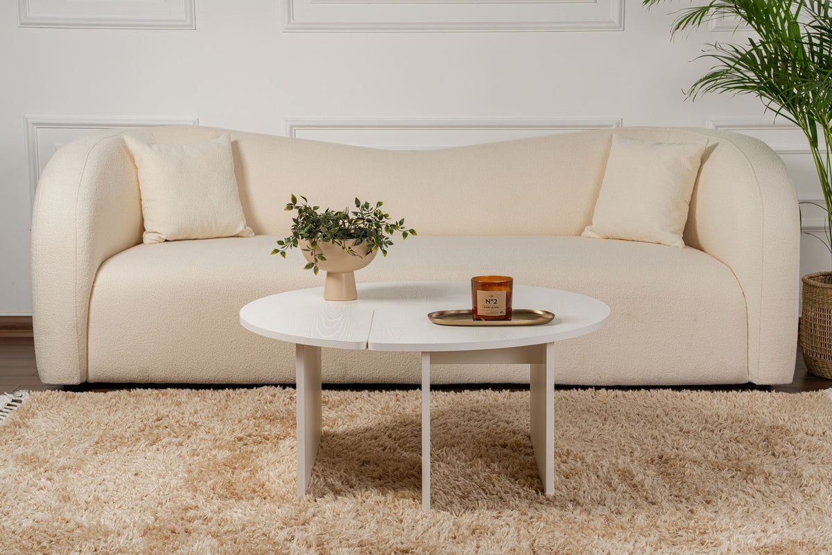 Rani Home Orta Sehpa Ahşap Desenli Beyaz 90 Cm AB-5378