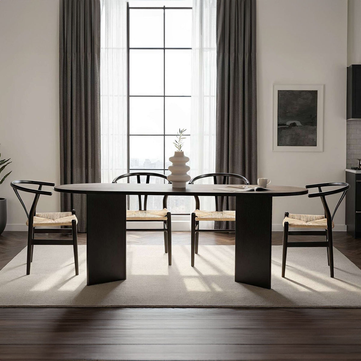 Rani Home Yemek Masası Ahşap Desenli Siyah 200 Cm GA-5324